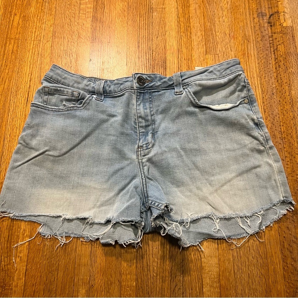 Riders By Lee Women 12 Avg Indigo Blue Frayed Distressed Denim Jean Shorts